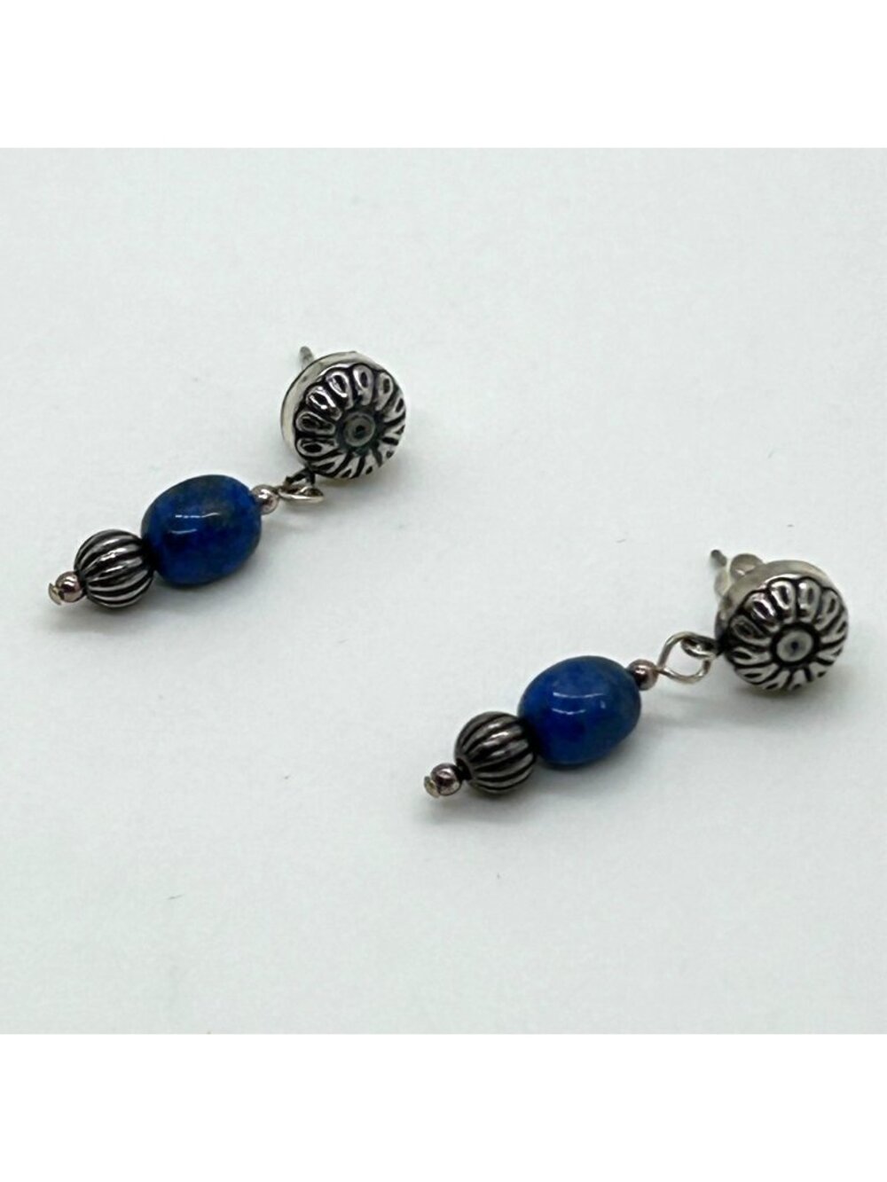 Carolyn Pollack Earrings Relios Sterling Silver Lapis Lazuli Post Drop Vintage